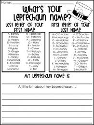 Whats Your Leprechaun Name St Patricks Day Writing Activity