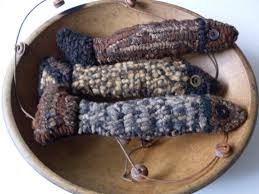 primitive folkart hooked rug fish