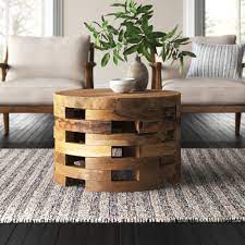 Round black wood coffee table with irridescent white shell patterned inlayby brimfield & may(1). Joss Main Celaya Solid Wood Drum Coffee Table Reviews Wayfair