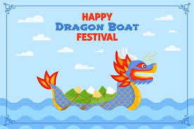 Artistic japanese dragon drawing in oriental style. Free Vector Hand Drawn Dragon Boat Background