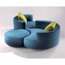 2 Seater Wood Round Sofa Ottoman Set Blue