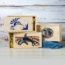 wooden gift box with smoked salmon