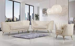 glam cream velvet curved back sofa
