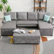 Fabric Storage Sofa Bed With 2 Chaise