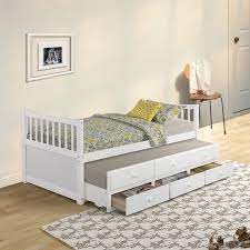 Create a coordinated room look by pairing the bed with other pieces of kids' bedroom furniture from the same collection, or go for a posh ecclectic feel by mixing and matching complementary pieces of different styles. Daybed Twin Bed Frames For Kids Boys Girls Wood Captain S Bed Twin Daybed With Trundle Bed And Storage Drawers Platform Bed Frame With Headboard Footboard No Box Spring Needed White W12448 Walmart Com