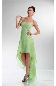 Graceful Strapless Empire Waist High Low Light Green Chiffon Prom Dress