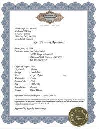 rug certificate of appraisal rug