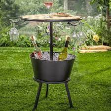 Gerson International 35 75 Inch High Metal And Wood Outdoor Wine Table With Ice Bucket