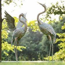 Metal Heron Crane Statue Sculpture Bird
