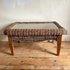 Wicker Glass Topped Table Side Table