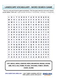 Word games are an entertaining way to learn. Landscape Vocabulary Word Search Puzzle In English