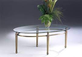 Oval Coffee Table Made Of Brass Glass
