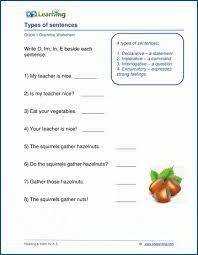 Imperative sentence worksheet command sentences are used when you are telling someone to do something commands usually start with an imperative verb also known as a bossy verb because they. Types Of Sentences Worksheets For Grade 1 K5 Learning