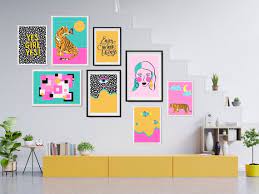 Set Of 8 Funky Wall Art Prints Colorful