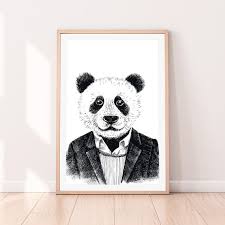 Hipster Panda Art Black And White
