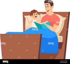 Bedtime story. Father reading to son in bed. Night fairytale, cute boy and man together. Time with daddy vector illustration Stock Vector Image & Art - Alamy
