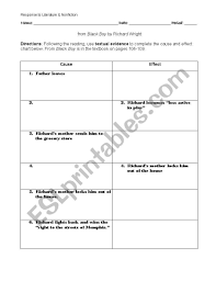 English Worksheets From Black Boy By Richard Wright Cause