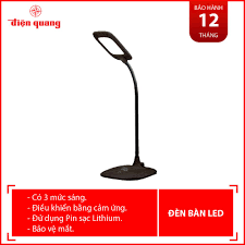 Đèn bàn sạc LED bảo vệ thị lực Điện Quang ĐQ LDL12B 6BL (Pin Lithium, 6W,  màu đen, vỏ giả gỗ)