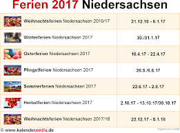 2017 (mmxvii) was a common year starting on sunday of the gregorian calendar, the 2017th year of the common era (ce) and anno domini (ad) designations, the 17th year of the 3rd millennium. Ferien Niedersachsen 2017 Ubersicht Der Ferientermine