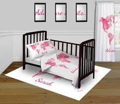 World Map Baby Bedding Set Pink