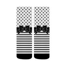 Polka Dots Stripes Black White Comic Ribbon Black Crew Socks Id D1689722