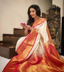 ivory and red pattu saree for dhanteras