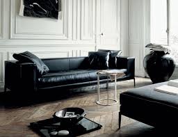 long black leather sofa interior