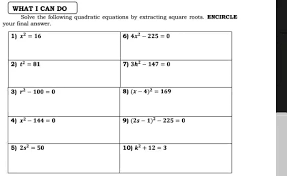 Solve The Following Quadratic Equations