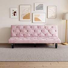 66 In Pink Velvet Twin Size Variable Sofa Bed