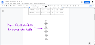 convert table to text in google docs