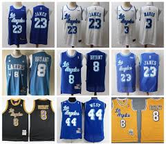 .a white jersey with the familiar script from their logo across the front in blue trimmed in grey: 2021 Retro Mens Lebron 23 James Blue Golden White 13 Los Angeles 13 Lakers Jersey 8 Bryant 13 Shaquille O Neal Jerry West Mesh Jerseys From Nba Player Business 63 09 Dhgate Com