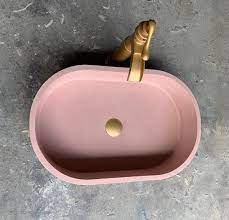 Pink Oval Concrete Bathroom Vessel Sink