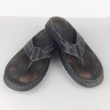 Fossil Brown Leather Flip Flops L Men S Size 10