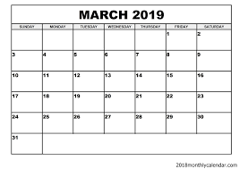 Download March 2019 Calendar Blank Template Editable
