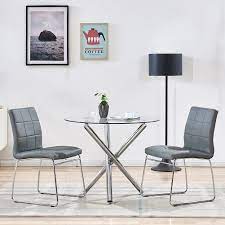 grey faux leather dining chairs set