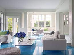 white walls blue floor living room