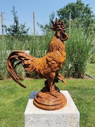 Large Cast Iron Rooster Garden Statue