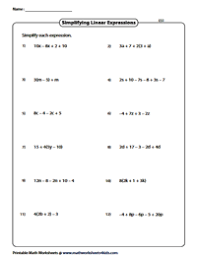 Worksheet algebraic expressions grade 7. Simplifying Algebraic Expression Worksheets