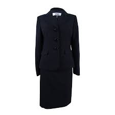 Le Suit Womens Jacquard Three Button Skirt Suit 6 Black Black 6