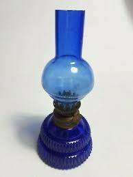 Vintage Blue Cobalt Oil Lamp Glass Made