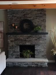 Stacked Stone Over Brick Fireplace