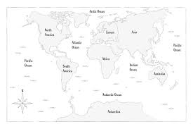 continents and oceans world map hand drawn