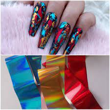 3 x red blue gold nail art foil nails