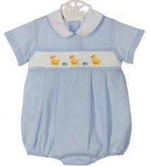 New Anavini Blue Checked Smocked Romper With Embroidered