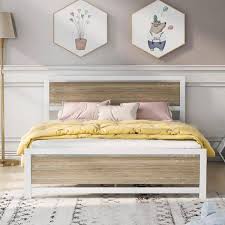 White Queen Metal And Wood Bed Frame