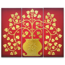 Golden Bodhi Branch Painting 3 Piece