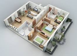 Complete set of small three bedroom house plans. Awesome 3d Plans For Apartments 3d House Plans House Layouts Bedroom House Plans