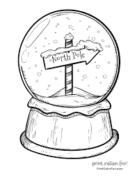 Christmas pictures to color for kids to print out. Christmas Snow Globe With North Pole Sign Coloring Page Print Color Fun