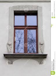 One Design Front Glass Windows Of An Old House Stock Image