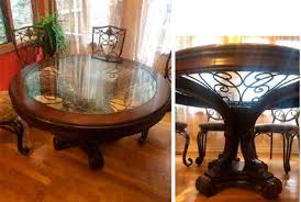 Round Glass Wood Table Floor Model In